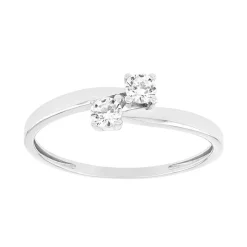 Bague Femme Toi et Moi OR 375/1000 Blanc et Oxydes