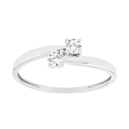 Bague Femme Toi et Moi OR 375/1000 Blanc et Oxydes