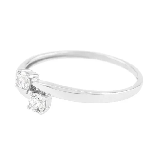 Bague Femme Toi et Moi OR 375/1000 Blanc et Oxydes