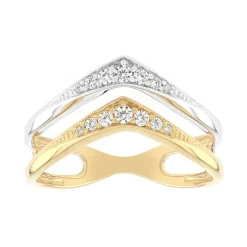Bague Femme Triangle OR 375/1000 Bicolore et Oxydes