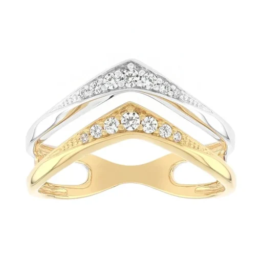 Bague Femme Triangle OR 375/1000 Bicolore et Oxydes