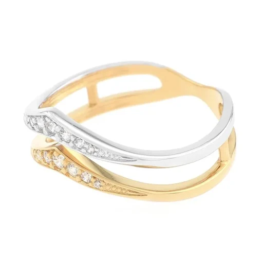 Bague Femme Triangle OR 375/1000 Bicolore et Oxydes