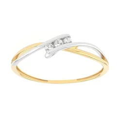 bague femme trilogie EDORA OR 375/1000 bicolore et oxydes