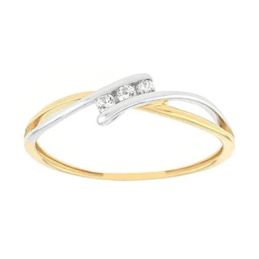 bague femme trilogie EDORA OR 375/1000 bicolore et oxydes