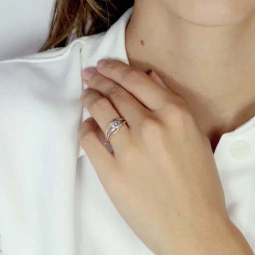Bague Femme trilogie OR 375/1000 Bicolore et Diamants
