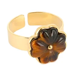 Bague Femme ZAG TRIFOLIUM OEIL DE TIGRE Acier doré