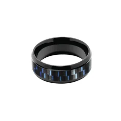 Bague homme Mercury ROCHET acier noir et carbone fil bleu taille 60