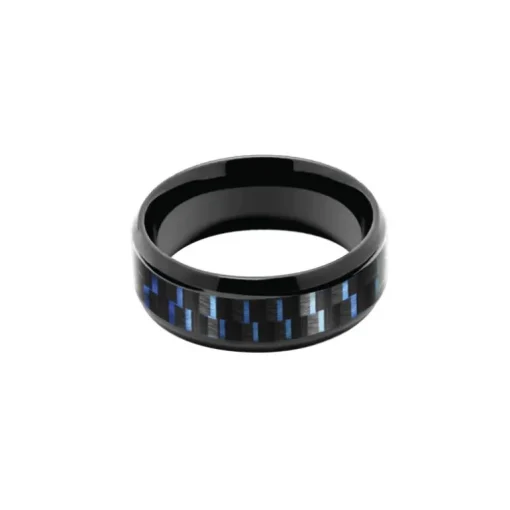 Bague homme Mercury ROCHET acier noir et carbone fil bleu taille 60