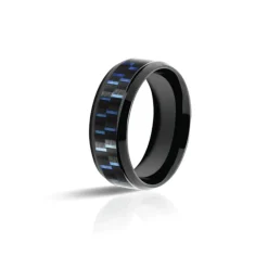 Bague homme Mercury ROCHET acier noir et carbone fil bleu taille 60