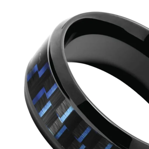 Bague homme Mercury ROCHET acier noir et carbone fil bleu taille 60