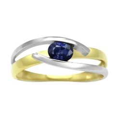 Bague Solitaire Femme OR 750/1000 Bicolore et Saphir