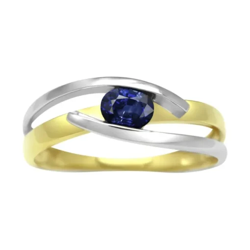 Bague Solitaire Femme OR 750/1000 Bicolore et Saphir