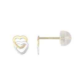Boucles d'Oreilles Puces Coeurs OR 375/1000 Bicolore