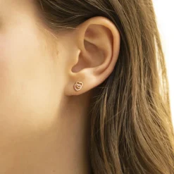 Boucles d'Oreilles Puces Coeurs OR 375/1000 Bicolore