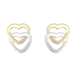 Boucles d'Oreilles Puces Coeurs OR 375/1000 Bicolore