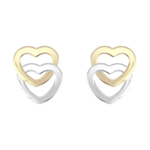 Boucles d'Oreilles Puces Coeurs OR 375/1000 Bicolore