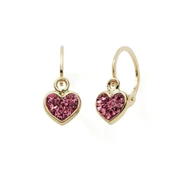 Boucles d'Oreilles Brisures Enfant EDORA COLLECTION ESSENTIAL COEUR CRISTAUX ROSES Or 375/1000