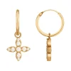 Boucles d'Oreilles Créoles Fleurs PLAQUE OR Jaune et Oxydes