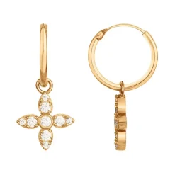 Boucles d'Oreilles Créoles Fleurs PLAQUE OR Jaune et Oxydes
