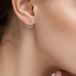 Boucles d'Oreilles Créoles Diamantées EDORA OR 375/1000 Blanc