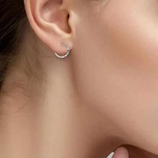 Boucles d'Oreilles Créoles Diamantées EDORA OR 375/1000 Blanc