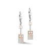 Boucles d'Oreilles Dormeuses Femme COEUR DE LION GEOCUBE® ICONIC PRECIOUS OR ROSE-PÊCHE Acier Bicolore Argenté et Rose