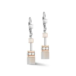 Boucles d'Oreilles Dormeuses Femme COEUR DE LION GEOCUBE® ICONIC PRECIOUS OR ROSE-PÊCHE Acier Bicolore Argenté et Rose