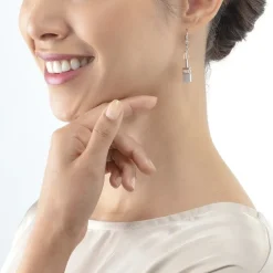 Boucles d'Oreilles Dormeuses Femme COEUR DE LION GEOCUBE® ICONIC PRECIOUS OR ROSE-PÊCHE Acier Bicolore Argenté et Rose