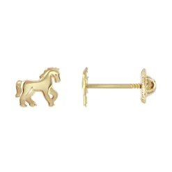 Boucles d'Oreilles Enfant Puces Chevaux OR 375/1000 Jaune