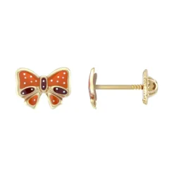Boucles d'Oreilles Enfant Puces Papillons OR 375/1000 Jaune