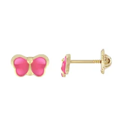 Boucles d'Oreilles Enfant Puces Papillons OR 750/1000 Jaune