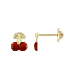 Boucles d'Oreilles Enfant Puces Cerises OR 375/1000 Jaune