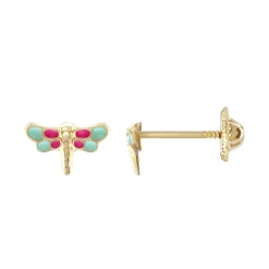 Boucles d'Oreilles Enfant Puces Libellules OR 750/1000 Jaune
