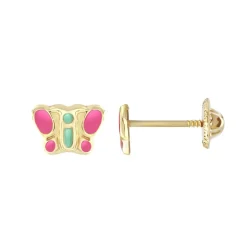 Boucles d'Oreilles Enfant Puces Papillons OR 750/1000 Jaune