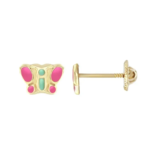Boucles d'Oreilles Enfant Puces Papillons OR 750/1000 Jaune