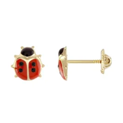 Boucles d'Oreilles Enfant Puces Coccinelles OR 750/1000 Jaune