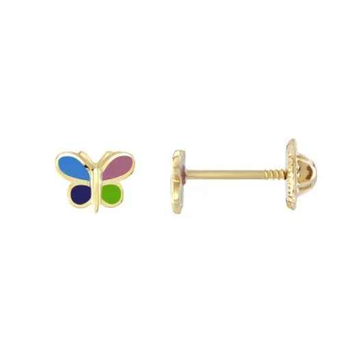Boucles d'Oreilles Enfant Puces Papillons OR 750/1000 Jaune