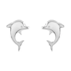 Boucles d'Oreilles Enfant Puces Dauphins OR 750/1000 blanc