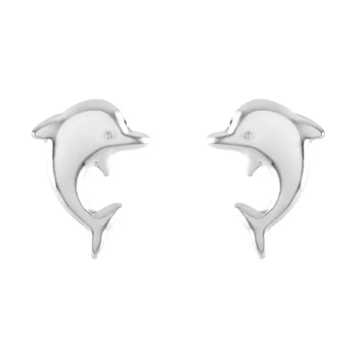 Boucles d'Oreilles Enfant Puces Dauphins OR 750/1000 blanc