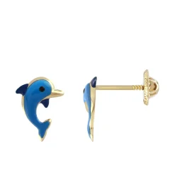 Boucles d'Oreilles Enfant Puces Dauphins OR 375/1000 Jaune