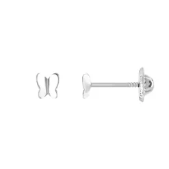 Boucles d'Oreilles Enfant Puces Papillons OR 750/1000 Blanc