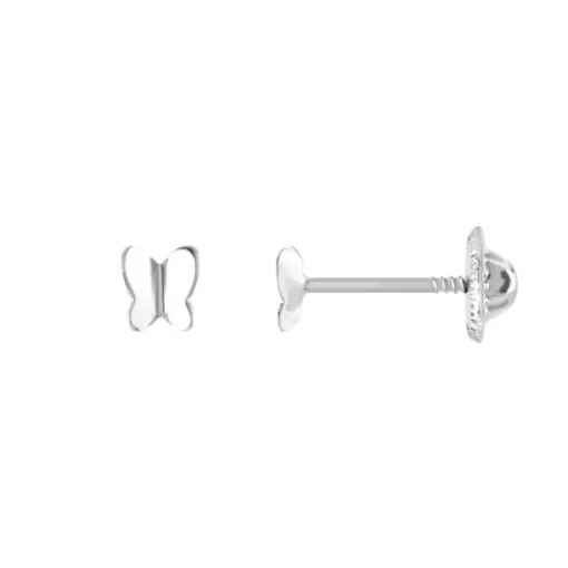 Boucles d'Oreilles Enfant Puces Papillons OR 750/1000 Blanc