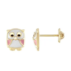 Boucles d'Oreilles Enfant Puces Hiboux OR 750/1000 Jaune