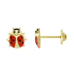 Boucles d'Oreilles Enfant Puces Coccinelles OR 375/1000 Jaune
