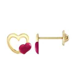 Boucles d'Oreilles Enfant Puces Coeurs OR 375/1000 Jaune