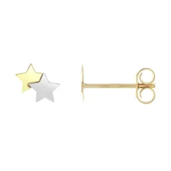 Boucles d'Oreilles Enfant Puces OR 375/1000 Bicolore Etoiles