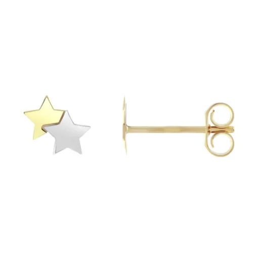 Boucles d'Oreilles Enfant Puces OR 375/1000 Bicolore Etoiles