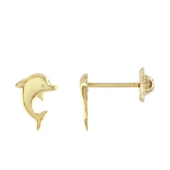 Boucles d'Oreilles Enfant Puces Dauphins OR 375/1000 Jaune
