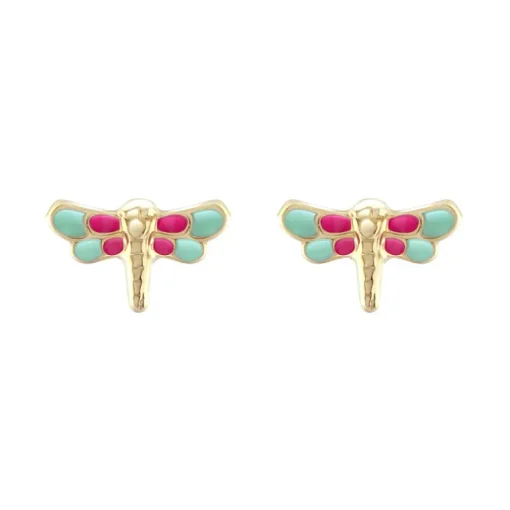 Boucles d'Oreilles Enfant Puces Libellules OR 750/1000 Jaune