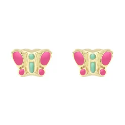 Boucles d'Oreilles Enfant Puces Papillons OR 750/1000 Jaune